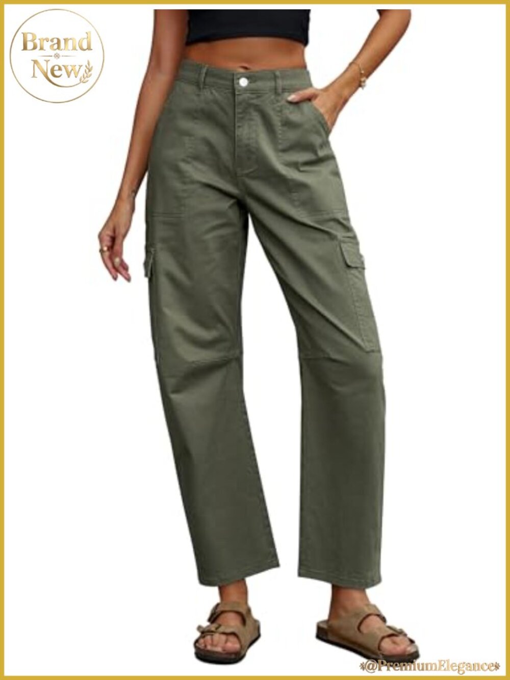 High Waisted Wide Leg Cargo Jeans Women 6 Pockets Stretchy Ankle
